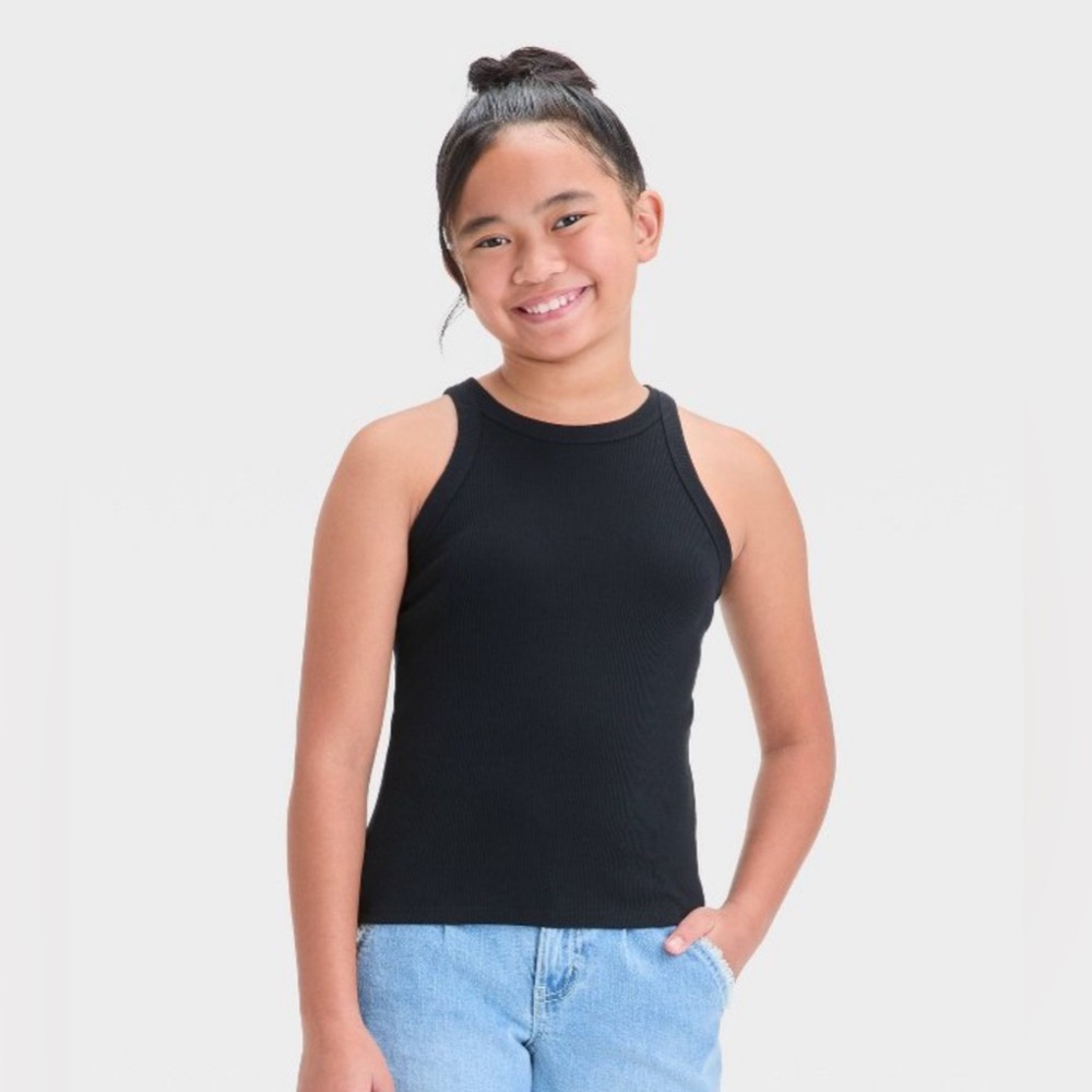Cat & Jack Girl’s Ribbed Black Racerback Tank Top (Set of 2) Large (10-12).  NWT